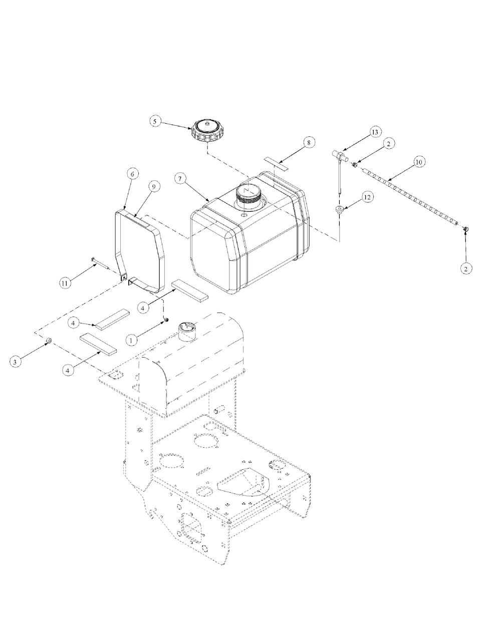 Standard Tank Assembly Diagram and Parts List for H1748 55AE3D4S750-WAM Cub Cadet Lawn Mower